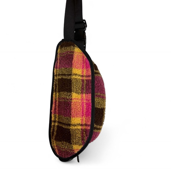 Plaid Pink and Yellow Fleece Crossbody Bag - Picture 4 of 5